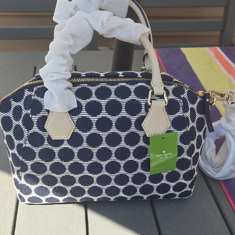 Kate Spade Blue and White Satchel with Polka Dot Design